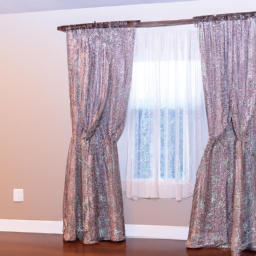 description: an image of a beautifully decorated living room with curtains that complement the overall aesthetic. the curtains are in a light, neutral color and are gracefully draped on either side of the window, adding an elegant touch to the room.