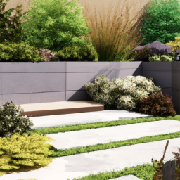 description: an anonymous image showcases a beautifully designed front yard with a modern landscape. the yard features a combination of bold planting schemes and stylish focal points, creating a visually appealing and inviting space. the use of clean lines, contemporary materials, and carefully selected plants enhances the overall aesthetic of the landscape.
