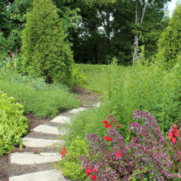description: an image of a lush garden with vibrant flowers, green shrubs, and a well-maintained pathway leading through the garden. the image showcases the beauty and tranquility that a well-curated garden can provide.