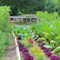 a beautiful garden filled with rows of colorful flowers, vegetables and herbs, all growing strong and healthy in nutrient-rich soil.