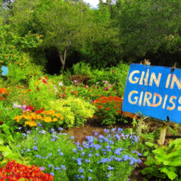 An image of a lush and vibrant garden with a sign that says, "Gardening is an exercise in optimism."