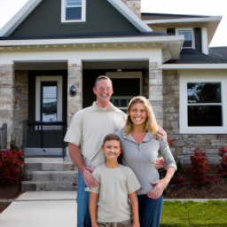 description: A photo of a family standing in front of a newly renovated home.