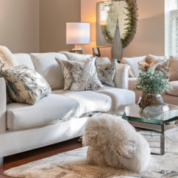 description: a luxurious living room featuring a stunning restoration hardware maxwell sofa in a neutral color palette, surrounded by elegant decor and plush throw pillows. the room exudes sophistication and style, with the sofa as the focal point of the space.