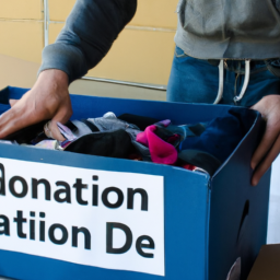 Description: A photo of a person donating items to a Goodwill donation box.