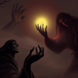 description: an anonymous character in a fantasy setting, with glowing hands reaching out to touch a comrade who appears weakened and afflicted. the scene conveys a sense of healing and restoration, with a mystical aura surrounding the figure casting the spell.