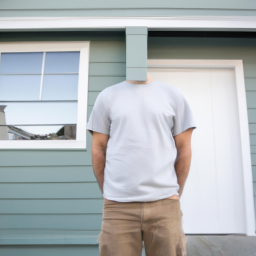 An anonymous person standing in front of a freshly painted home.