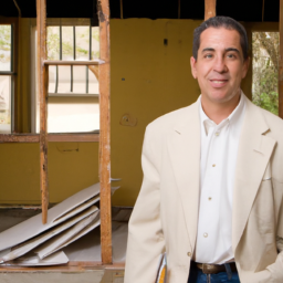 Description: A photo of a professional restoration manager standing in front of a home improvement project.
