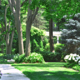 description (anonymous): the image shows a beautifully landscaped backyard with vibrant ornamental trees in full bloom. the trees provide a burst of color and visual interest, enhancing the overall appeal of the yard. the carefully manicured lawn and well-designed hardscaping elements create a harmonious and inviting outdoor space.