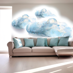 description: an elegant living room with a luxurious cloud couch alternative, featuring a deep seat and oversized back pillows, creating a cozy and inviting atmosphere.