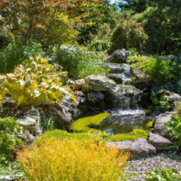 description (anonymous): an image of a serene garden with lush greenery, blooming flowers, and a peaceful water feature. the garden exudes tranquility and invites individuals to embrace nature's healing power.